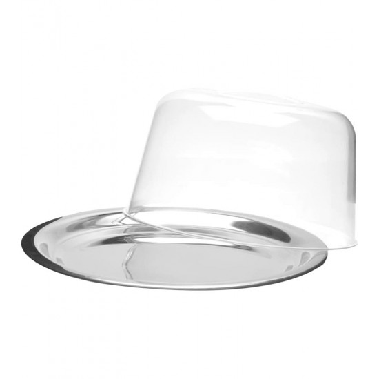 Queijeira Aço Inox Com Tampa 16cm de Acrílico Prato 21cm